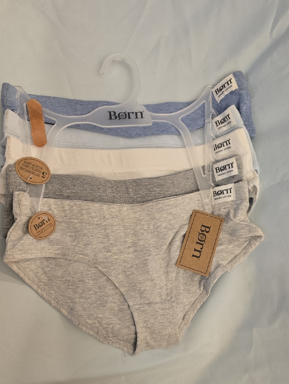 Born Girls' 4-Pack Cotton Briefs - Blue, White, Gray, Light Gray -NWT